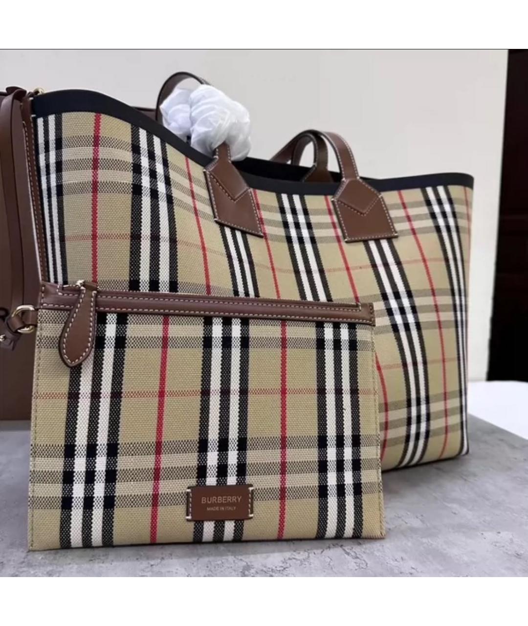 BURBERRY Бежевая кожаная сумка тоут, фото 3