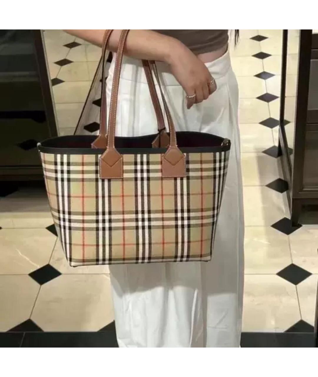 BURBERRY Бежевая кожаная сумка тоут, фото 8