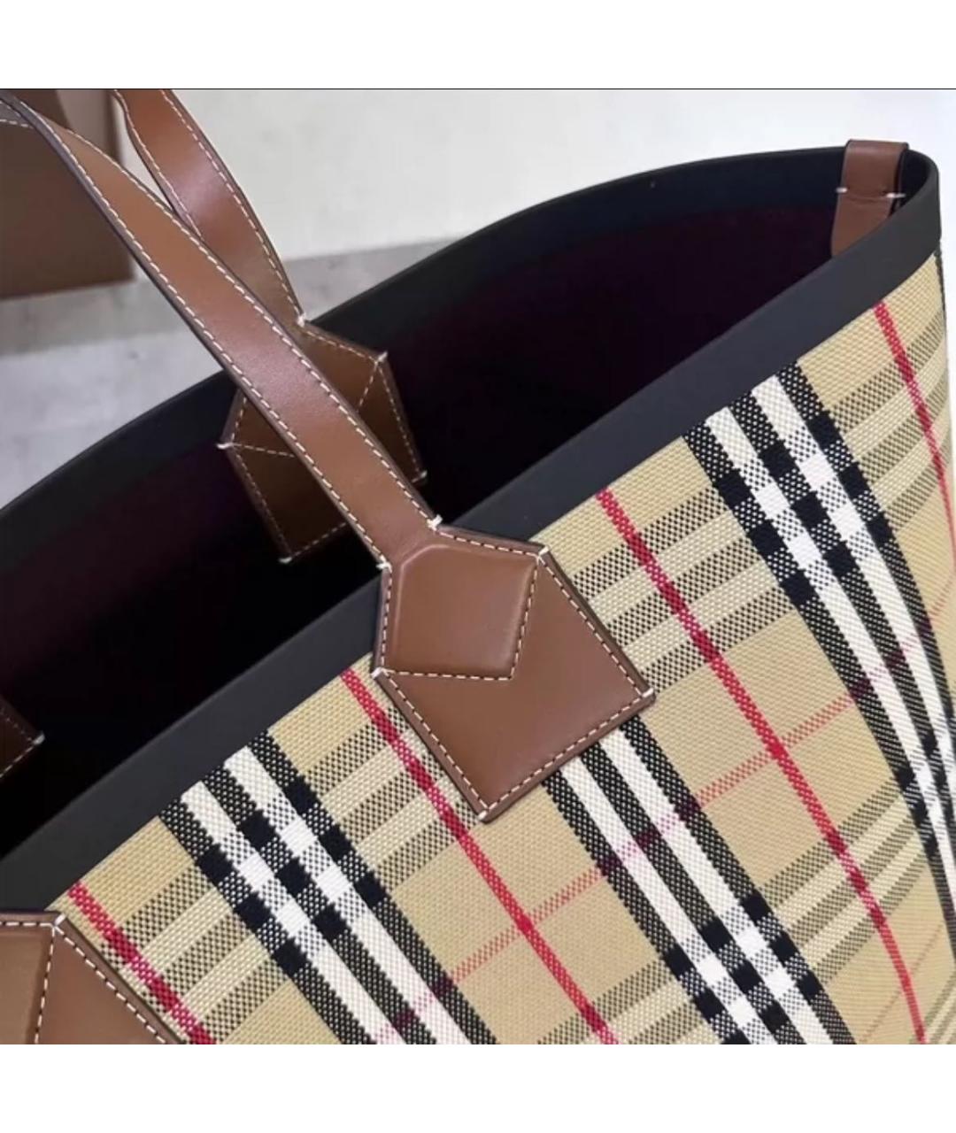 BURBERRY Бежевая кожаная сумка тоут, фото 7