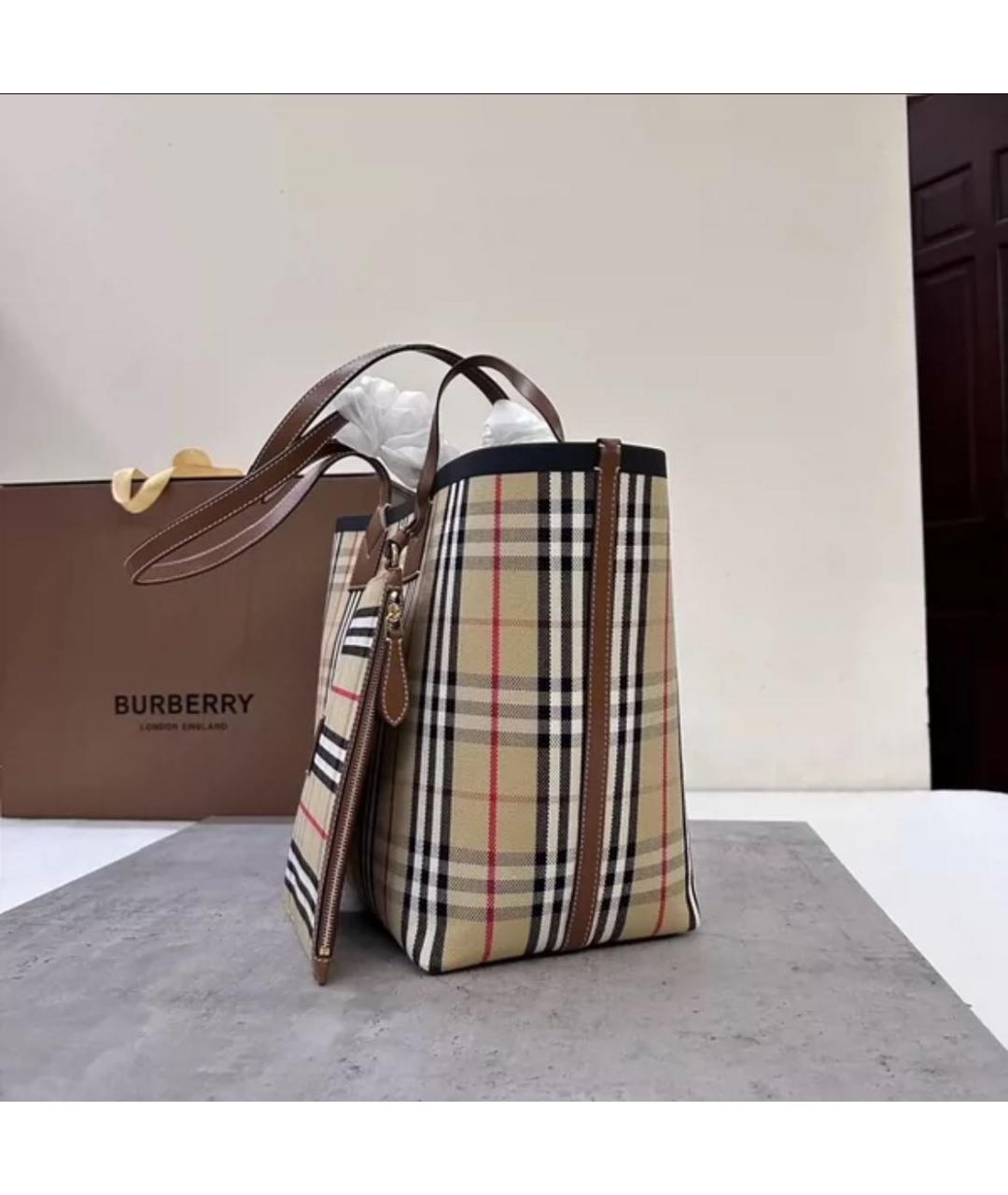 BURBERRY Бежевая кожаная сумка тоут, фото 2