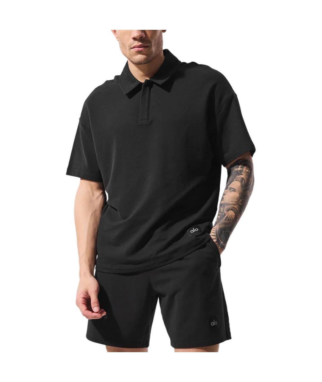 ALO YOGA Черное поло с коротким рукавом, фото 4