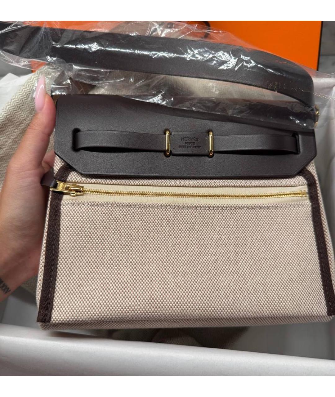 HERMES Коричневая тканевая сумка через плечо, фото 3