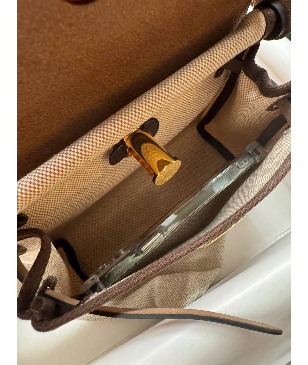 HERMES Коричневая тканевая сумка через плечо, фото 4