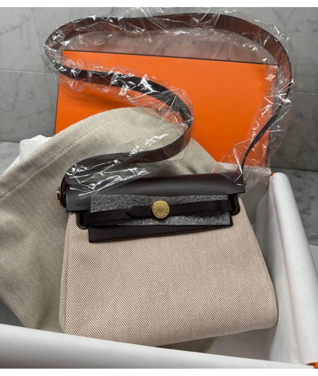 HERMES Коричневая тканевая сумка через плечо, фото 5