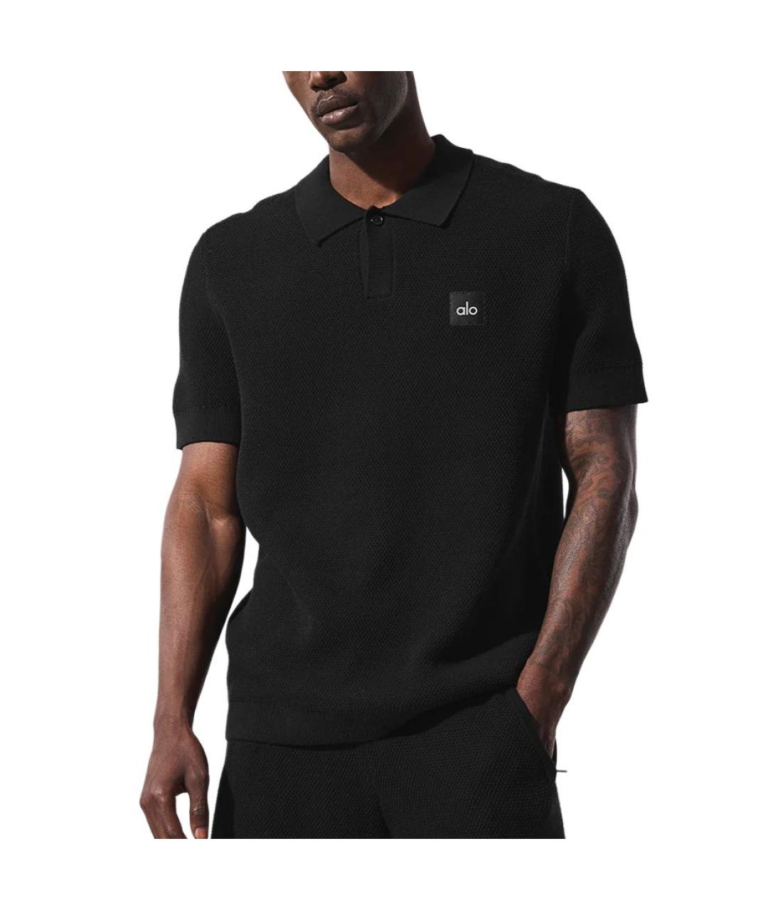ALO YOGA Черное поло с коротким рукавом, фото 3