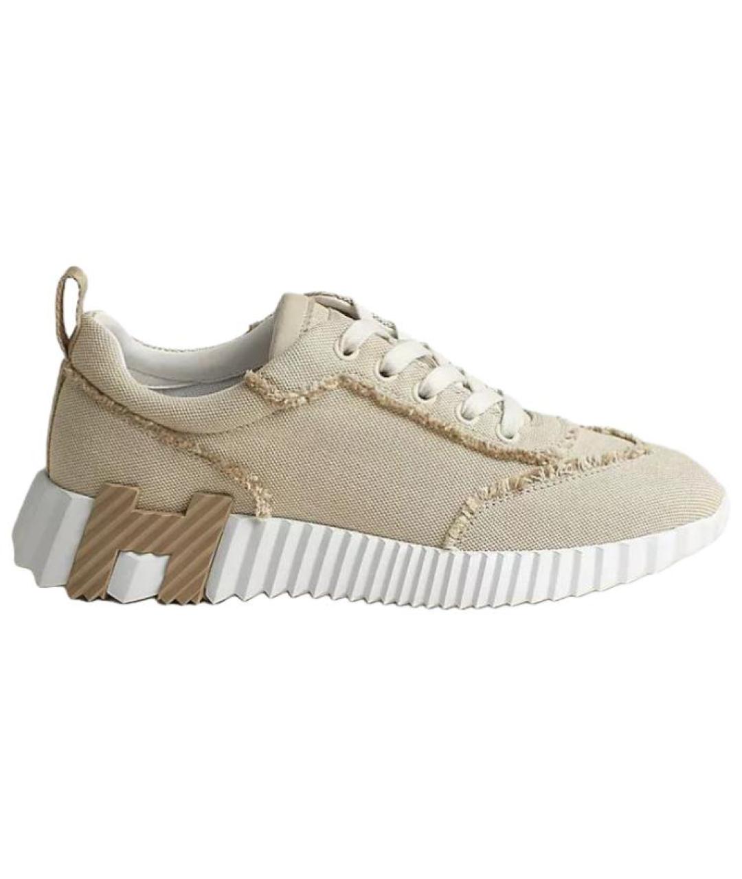 HERMES Бежевые текстильные кроссовки, фото 1