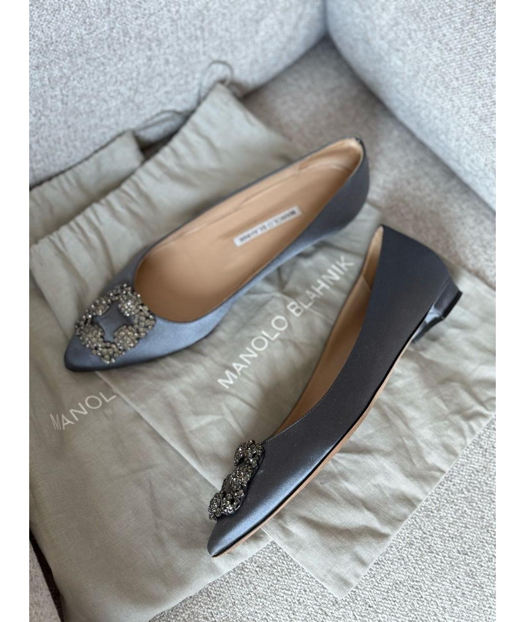 MANOLO BLAHNIK Антрацитовые текстильные балетки, фото 5
