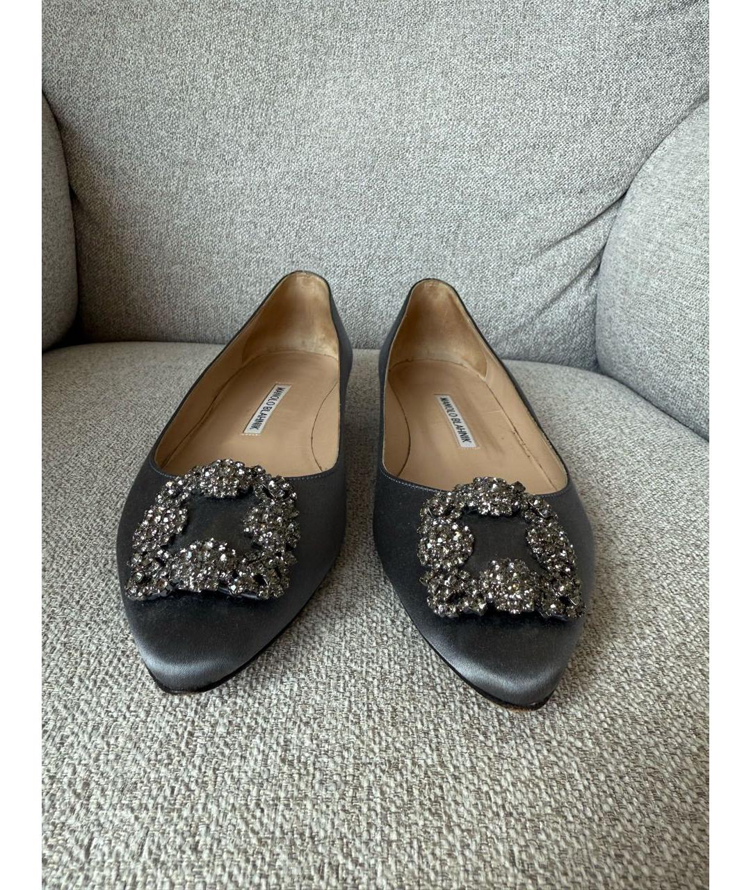MANOLO BLAHNIK Антрацитовые текстильные балетки, фото 2