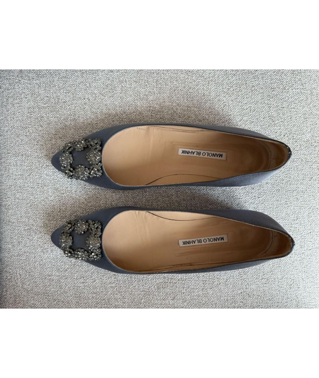 MANOLO BLAHNIK Антрацитовые текстильные балетки, фото 3