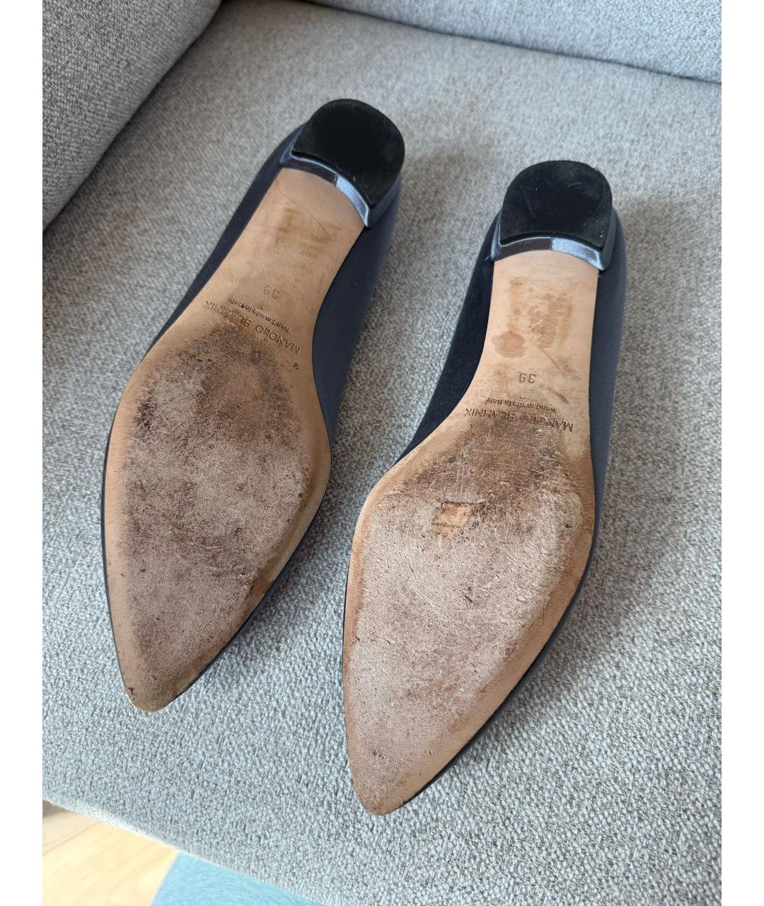 MANOLO BLAHNIK Антрацитовые текстильные балетки, фото 8