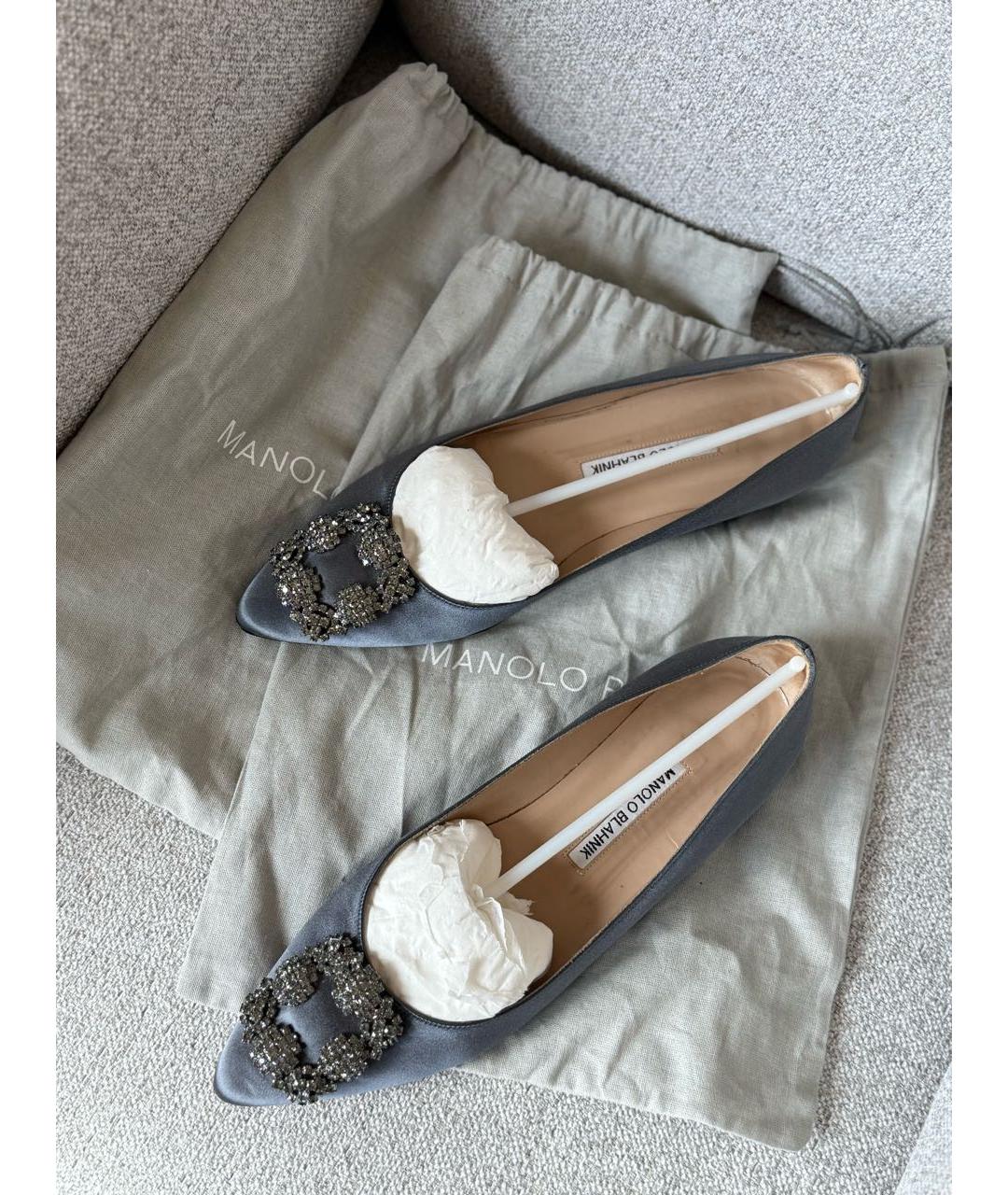 MANOLO BLAHNIK Антрацитовые текстильные балетки, фото 7