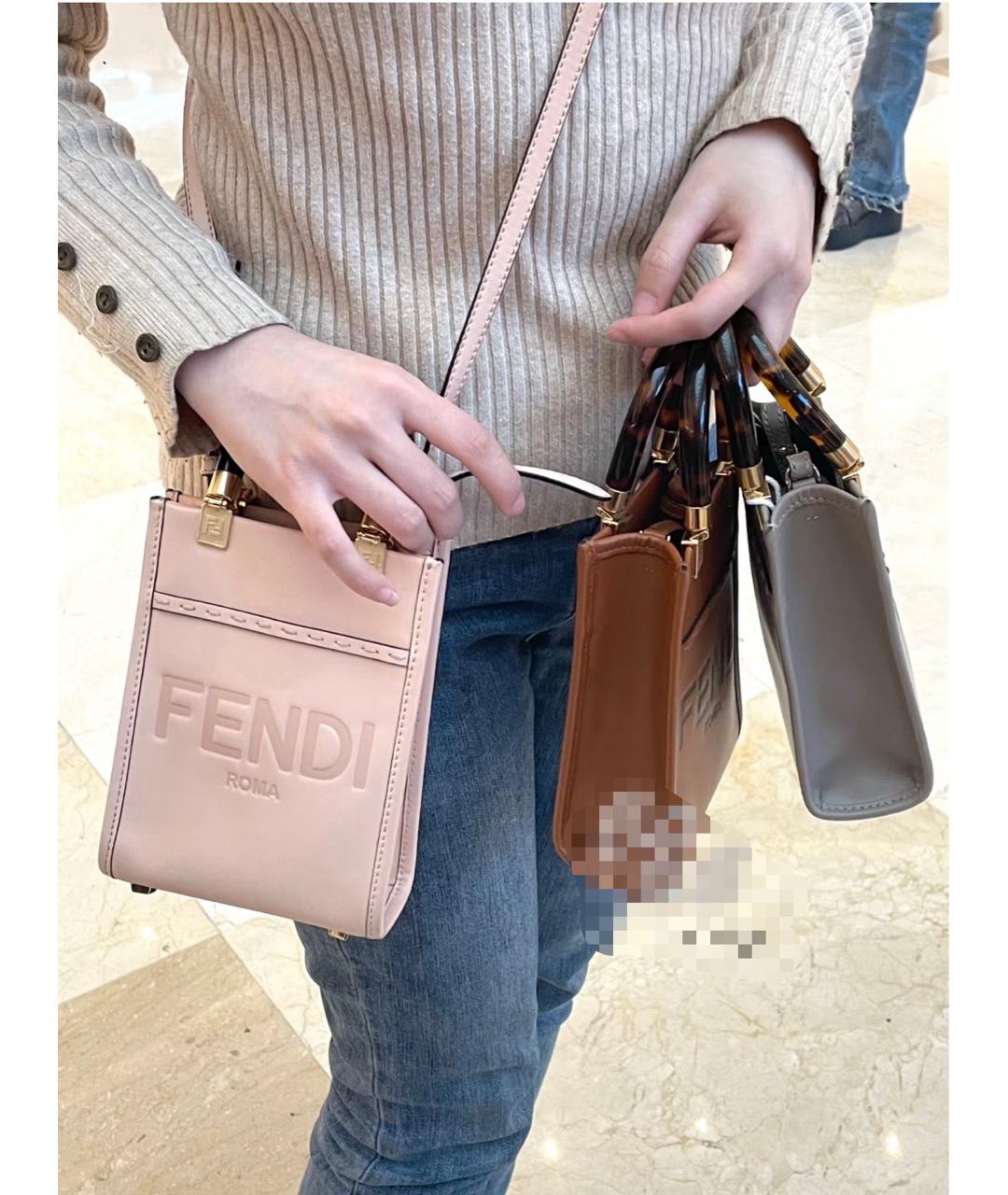 FENDI Бежевая кожаная сумка с короткими ручками, фото 9