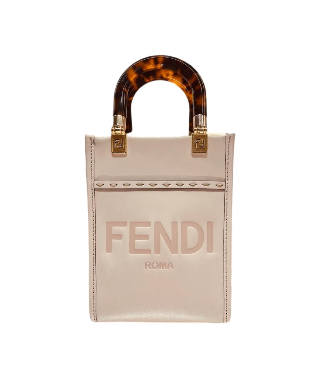 FENDI Бежевая кожаная сумка с короткими ручками, фото 1