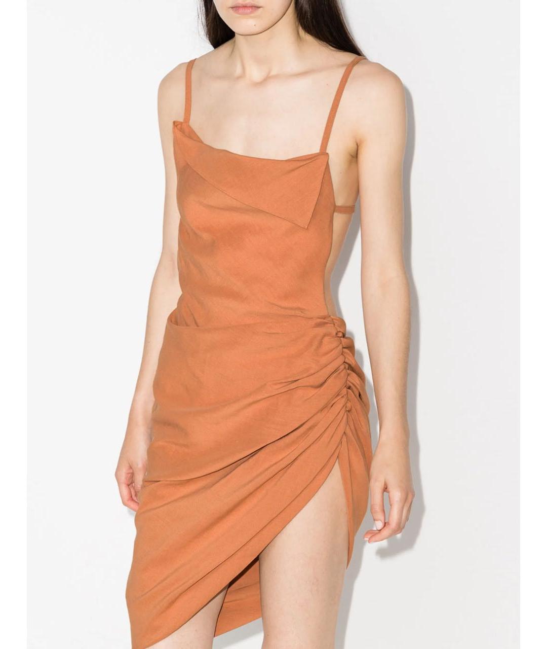 JACQUEMUS Оранжевое хлопковое коктейльное платье, фото 2