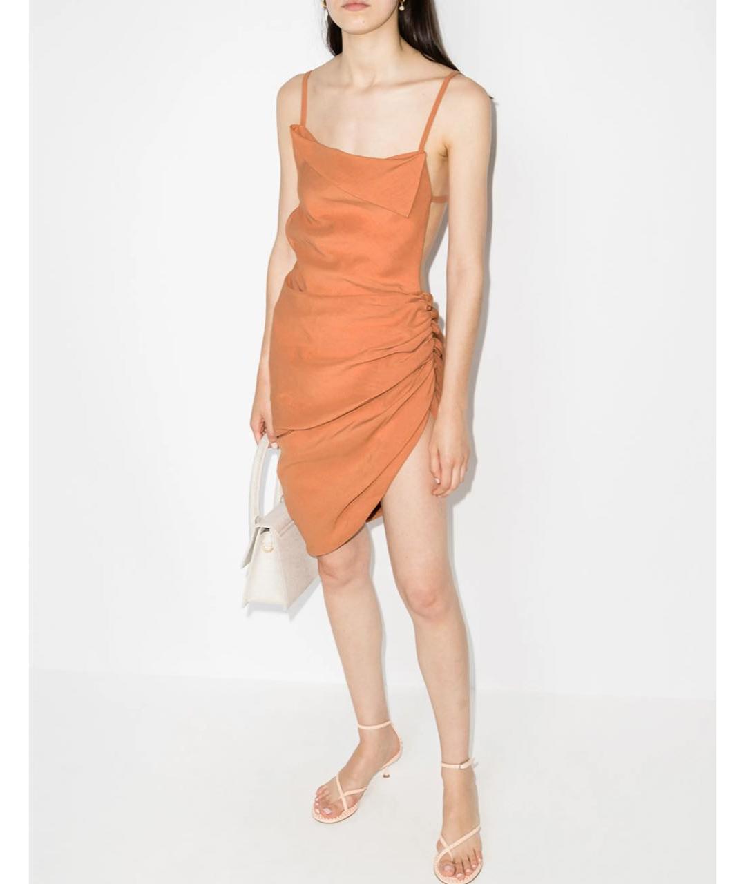 JACQUEMUS Оранжевое хлопковое коктейльное платье, фото 4