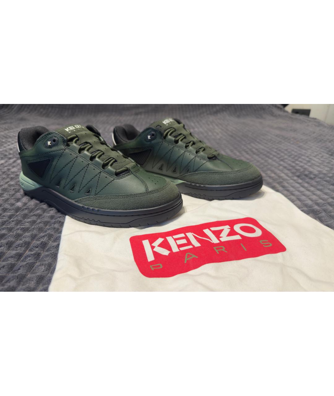 KENZO Хаки кожаные низкие кроссовки / кеды, фото 3