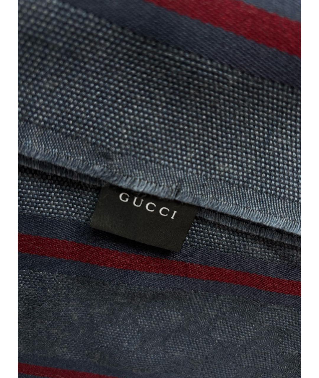 GUCCI Синий шерстяной шарф, фото 3