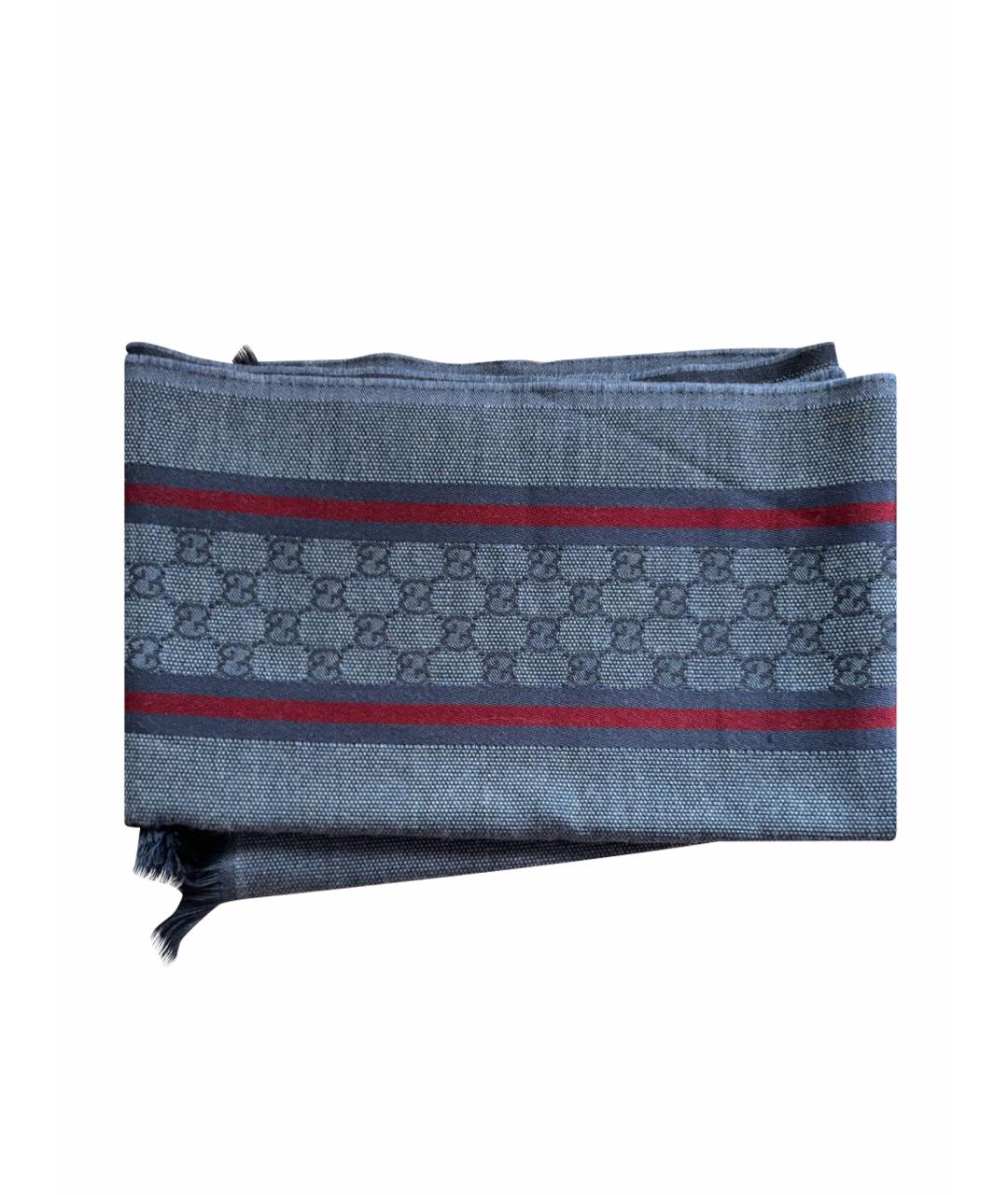 GUCCI Синий шерстяной шарф, фото 1