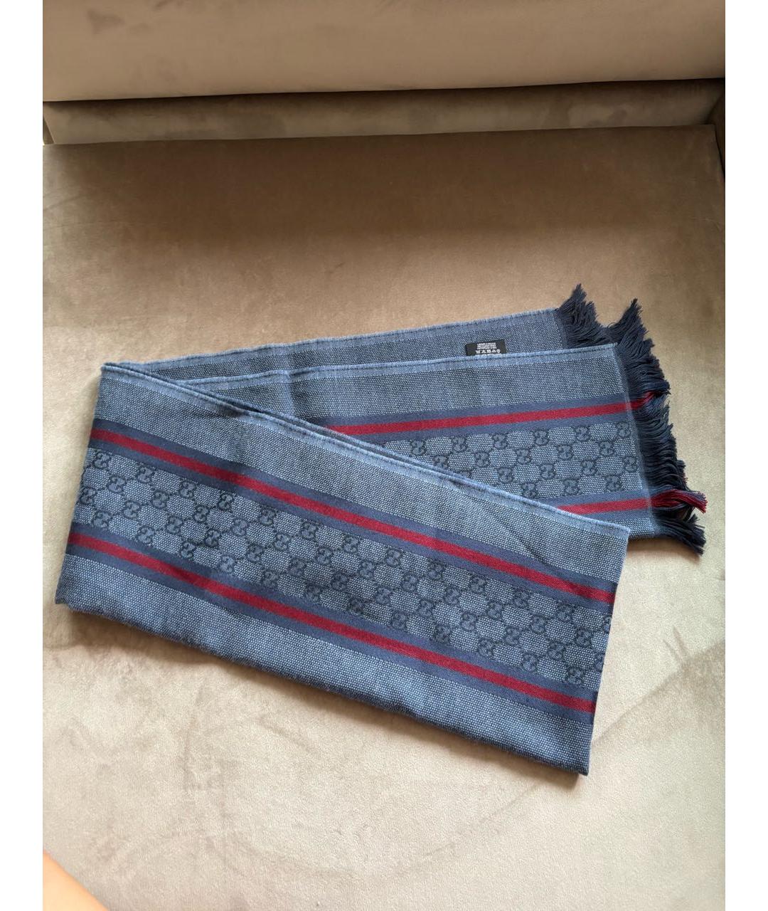 GUCCI Синий шерстяной шарф, фото 2
