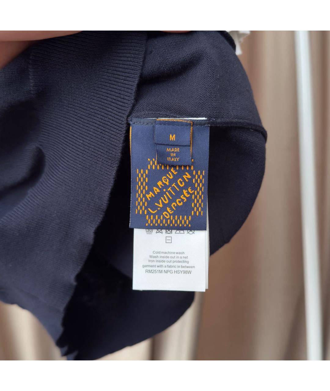 LOUIS VUITTON Темно-синее хлопко-шерстяное поло с коротким рукавом, фото 4