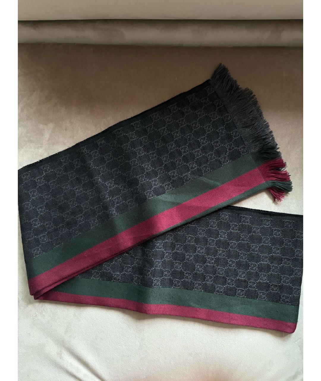 GUCCI Антрацитовый шерстяной шарф, фото 5