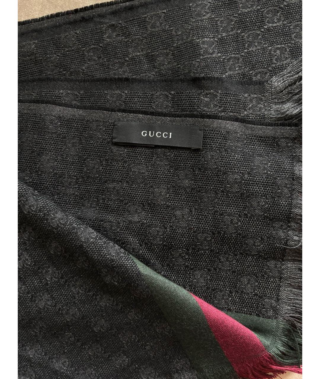 GUCCI Антрацитовый шерстяной шарф, фото 2
