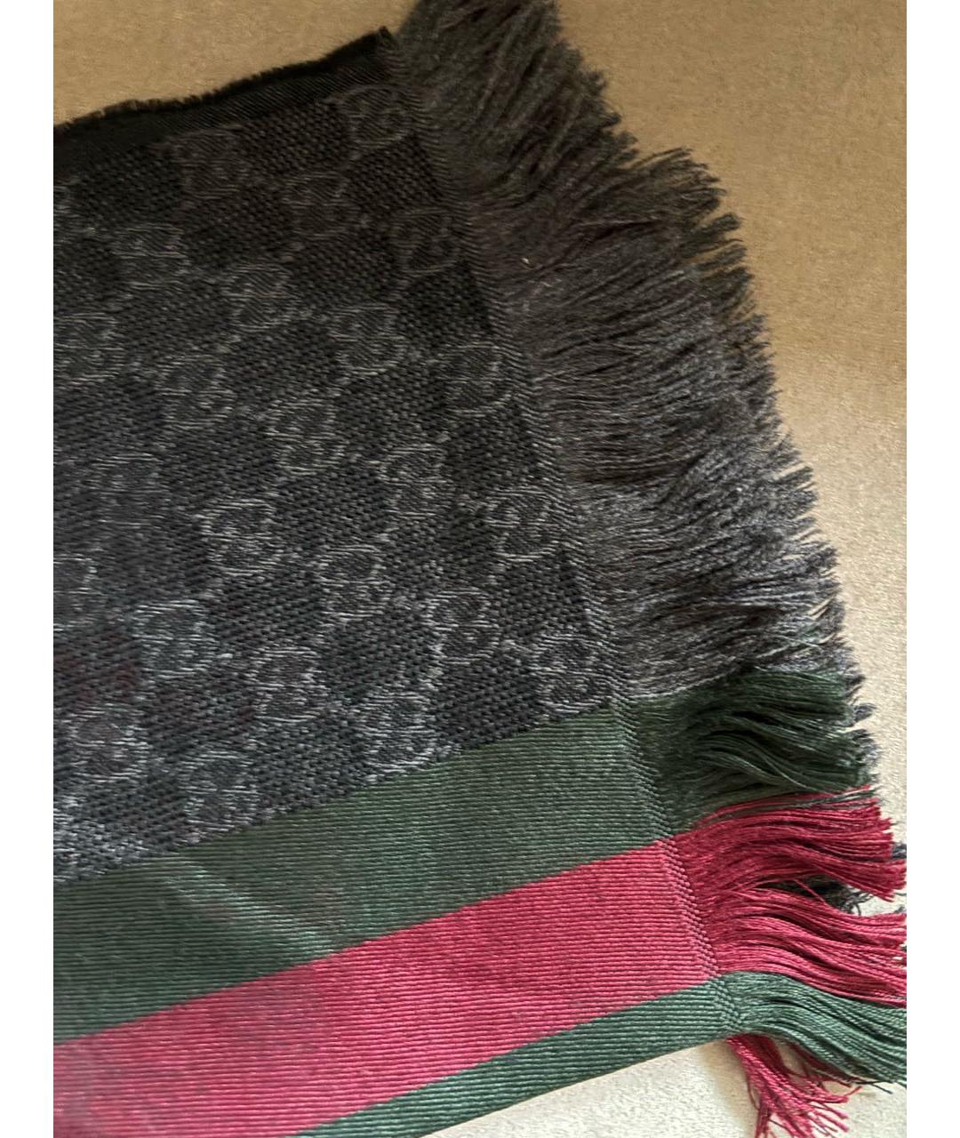 GUCCI Антрацитовый шерстяной шарф, фото 4