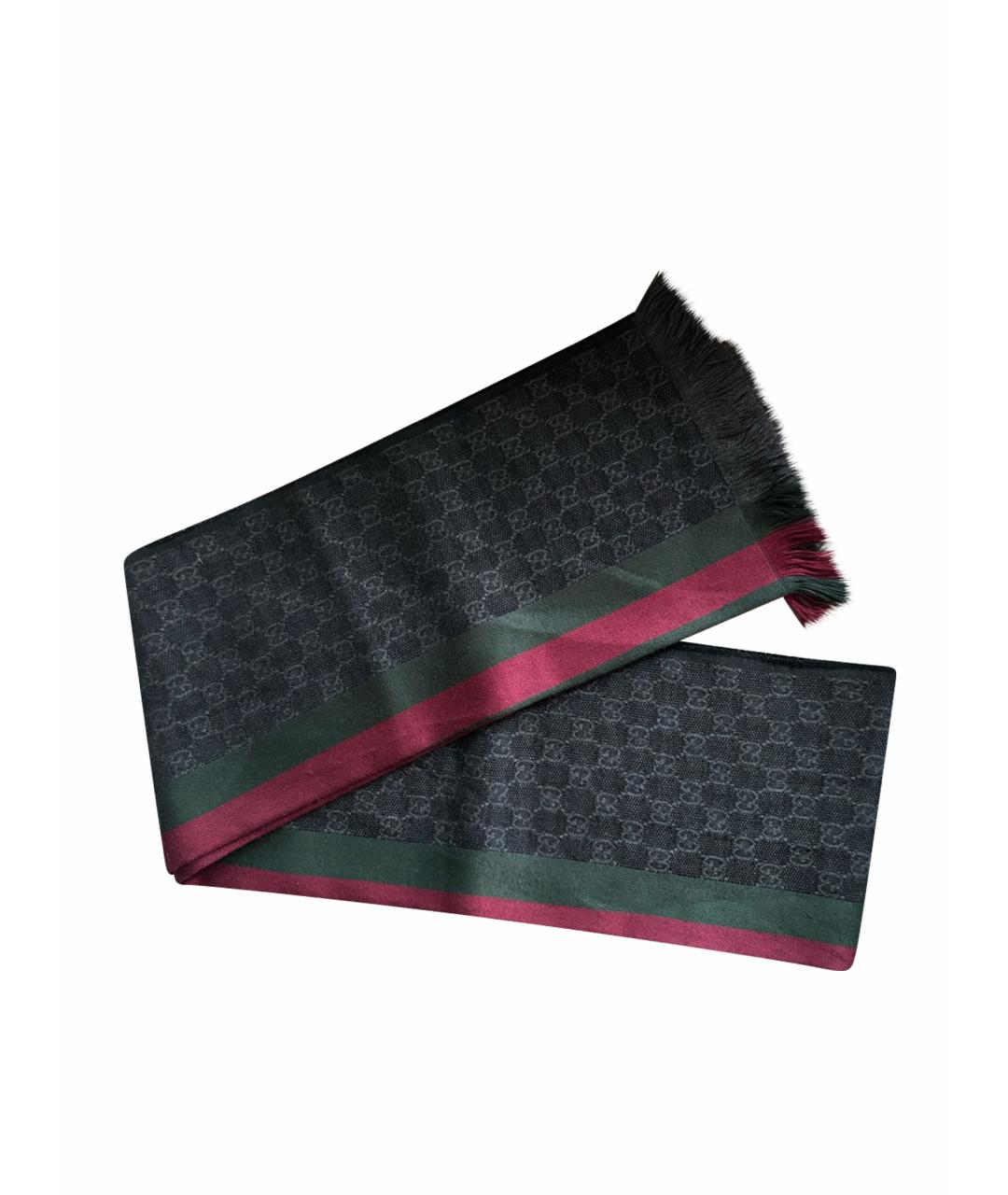 GUCCI Антрацитовый шерстяной шарф, фото 1