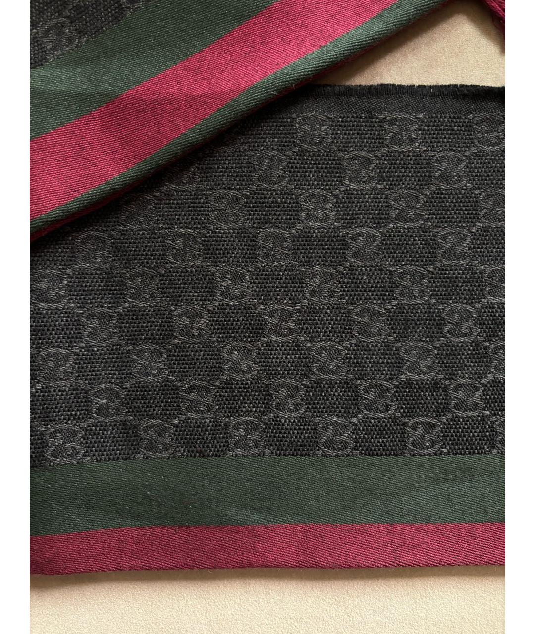 GUCCI Антрацитовый шерстяной шарф, фото 3