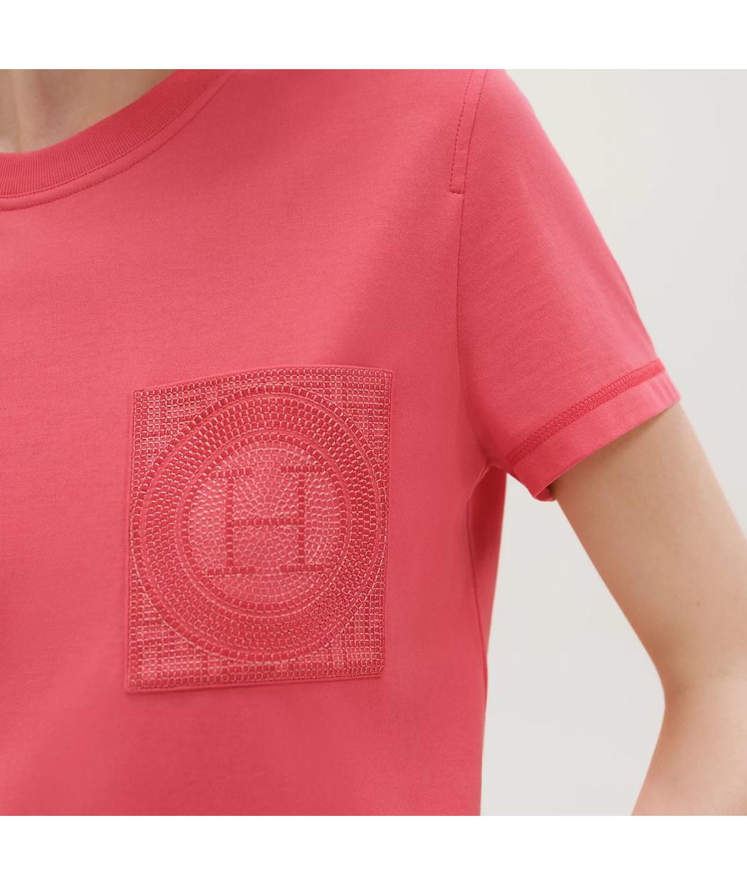 HERMES Коралловая хлопковая футболка, фото 3