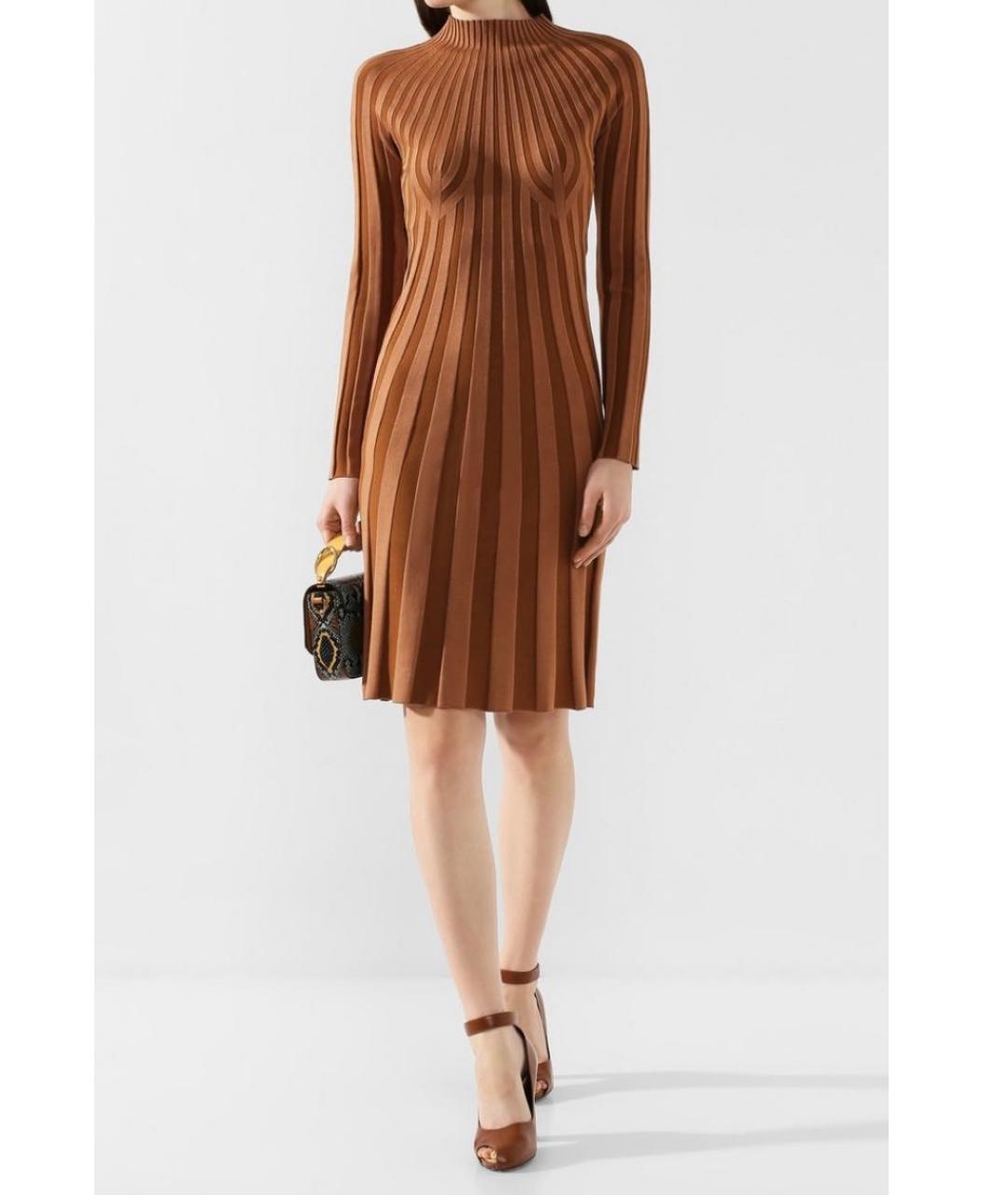 BURBERRY Коричневое шелковое повседневное платье, фото 6