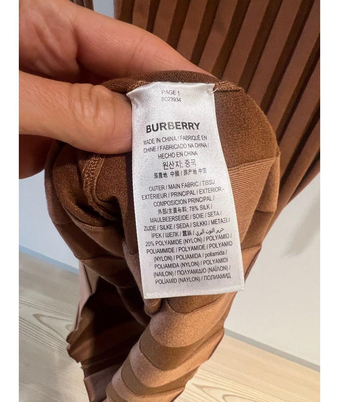 BURBERRY Коричневое шелковое повседневное платье, фото 5