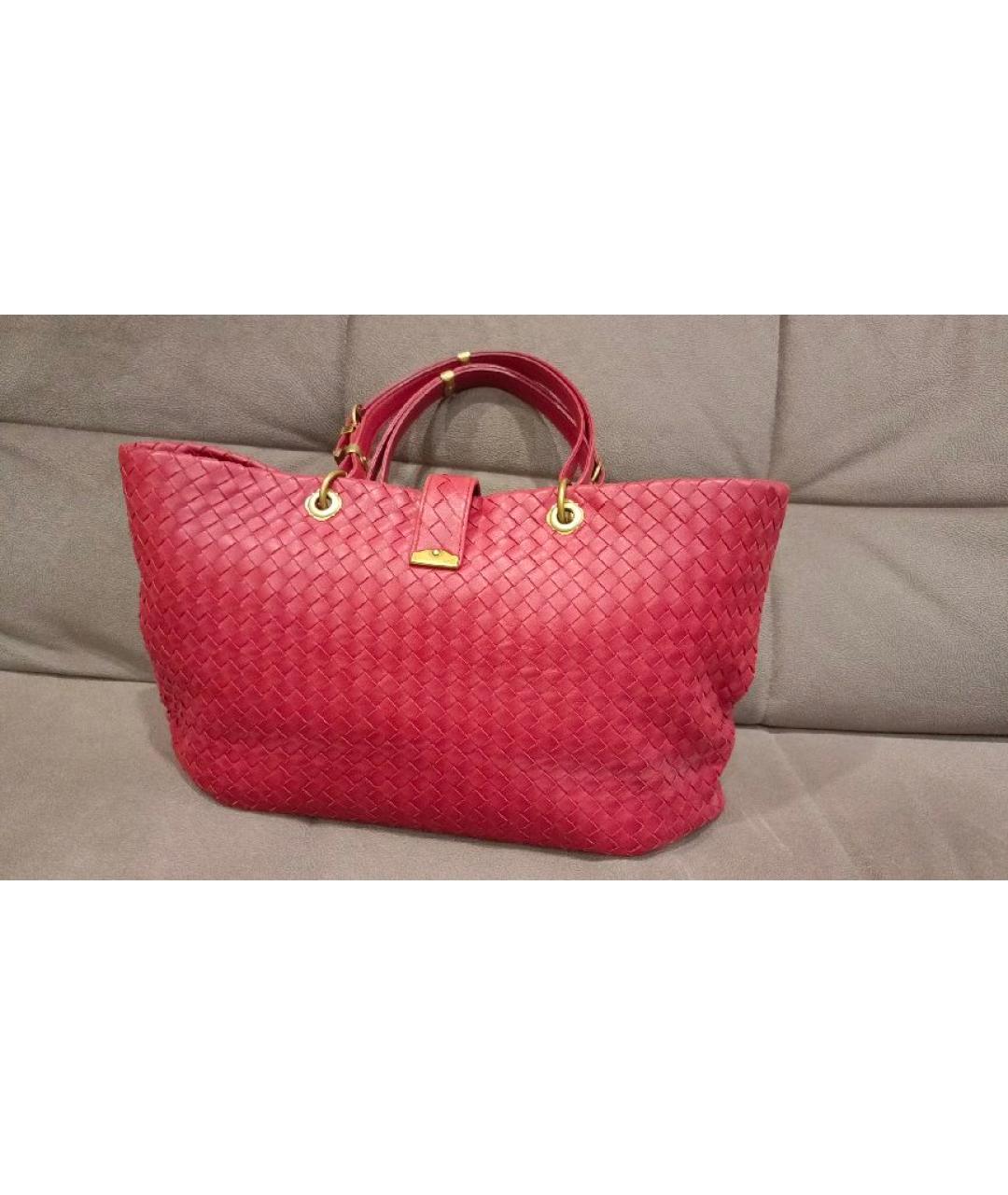 BOTTEGA VENETA Красная кожаная сумка тоут, фото 3