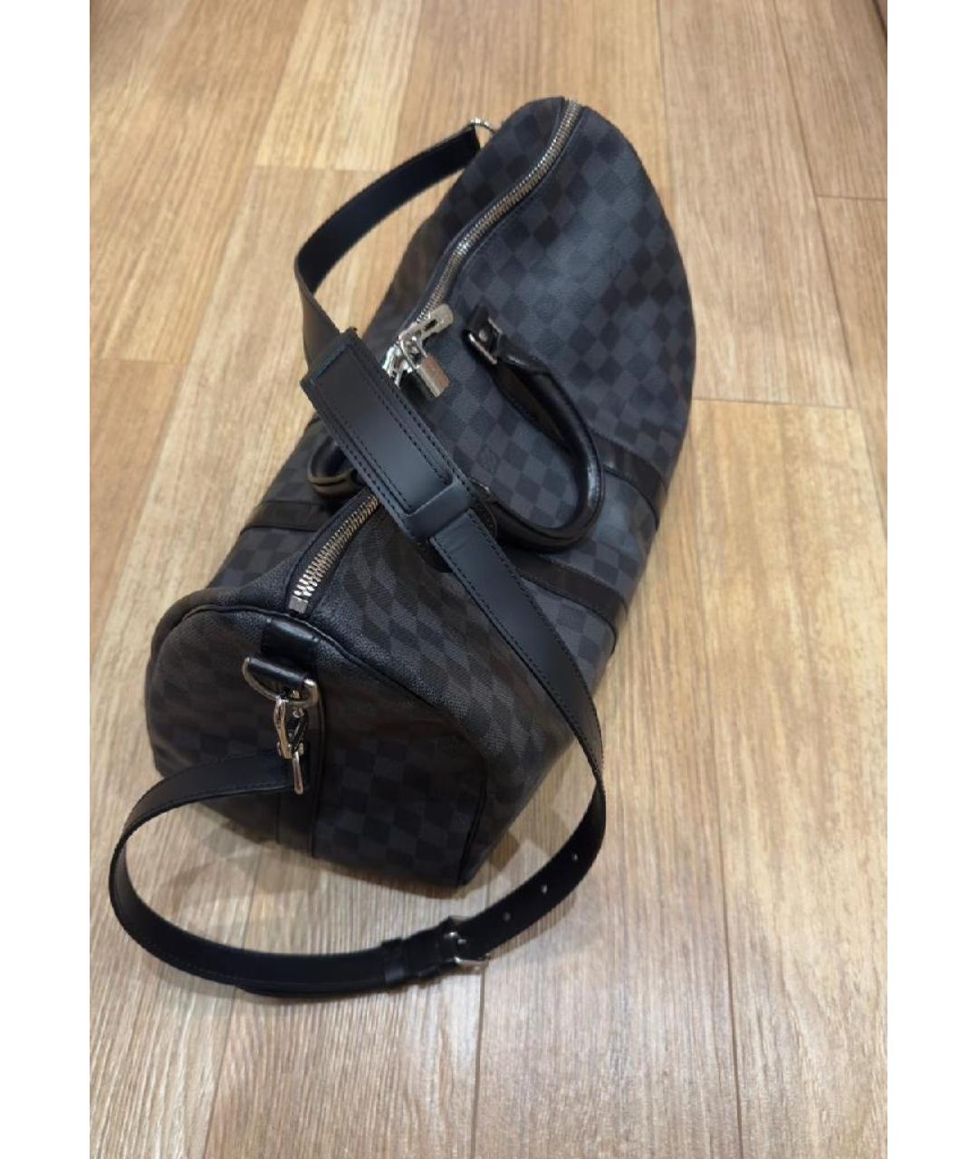 LOUIS VUITTON Антрацитовая кожаная дорожная/спортивная сумка, фото 5
