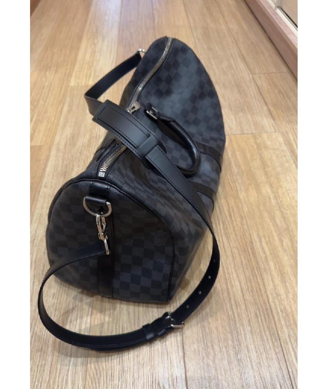 LOUIS VUITTON Антрацитовая кожаная дорожная/спортивная сумка, фото 4