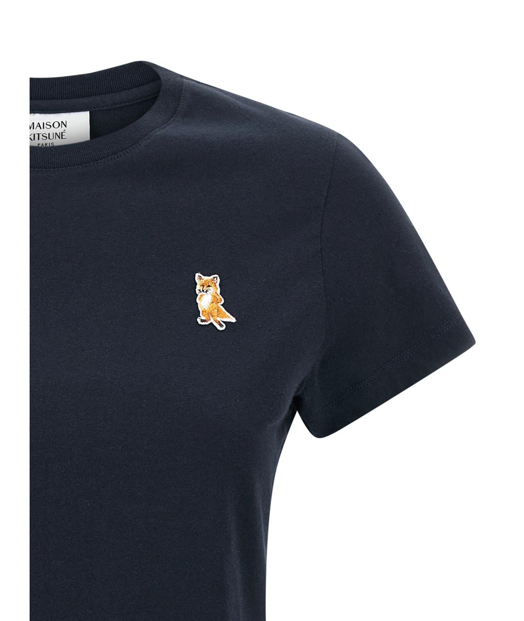 MAISON KITSUNE Синяя хлопковая футболка, фото 3
