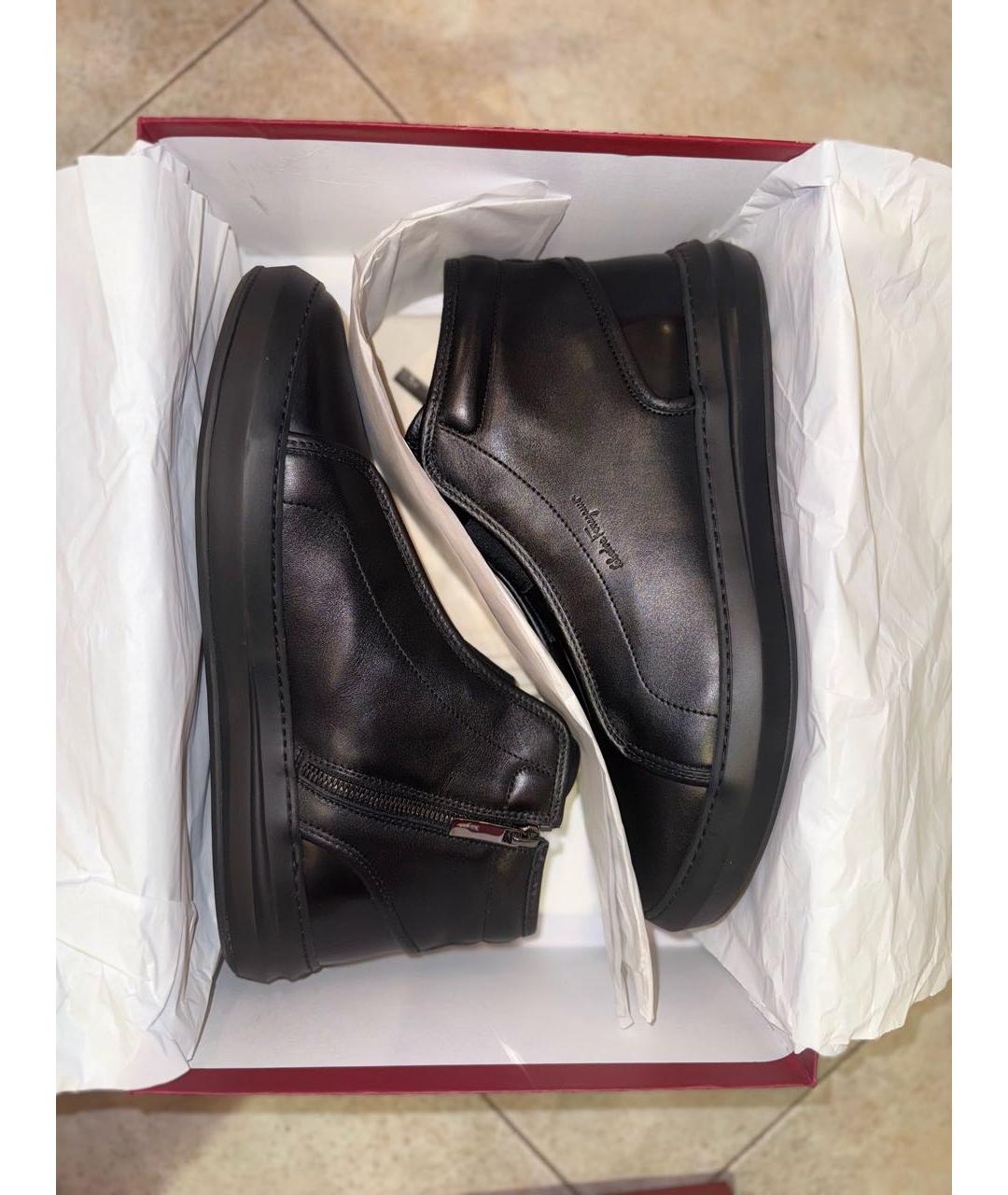 FERRAGAMO Черные кожаные низкие ботинки, фото 5