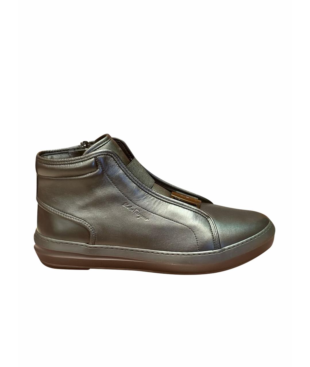 FERRAGAMO Черные кожаные низкие ботинки, фото 1
