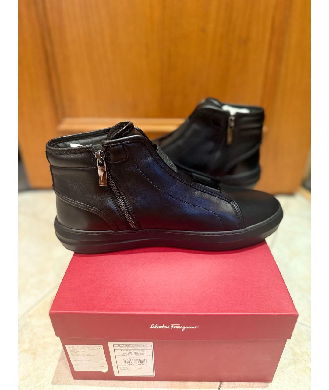 FERRAGAMO Черные кожаные низкие ботинки, фото 4