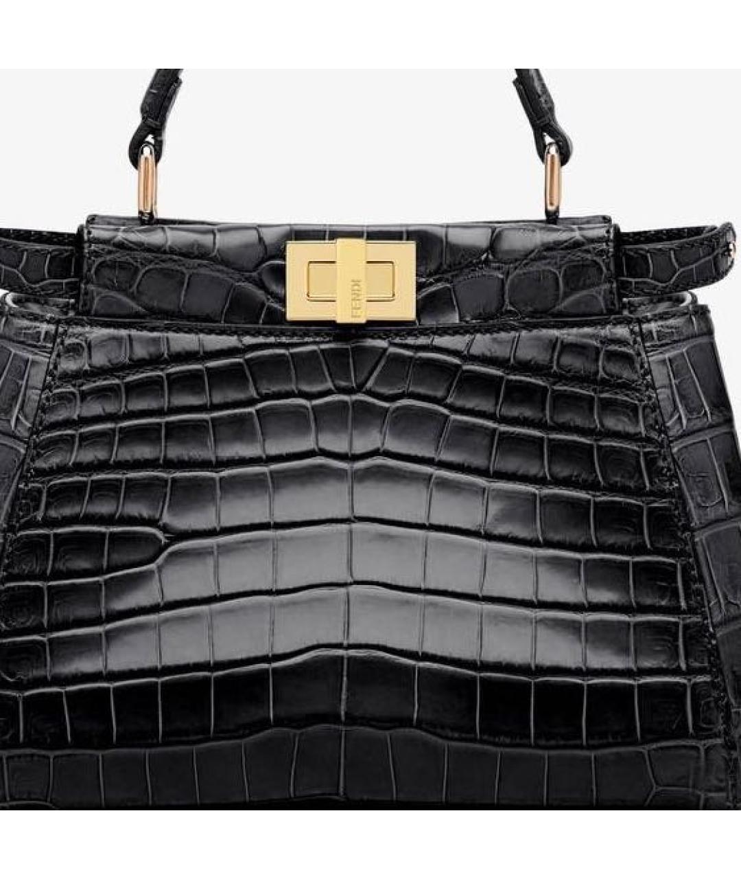 FENDI Черная сумка с короткими ручками из экзотической кожи, фото 4