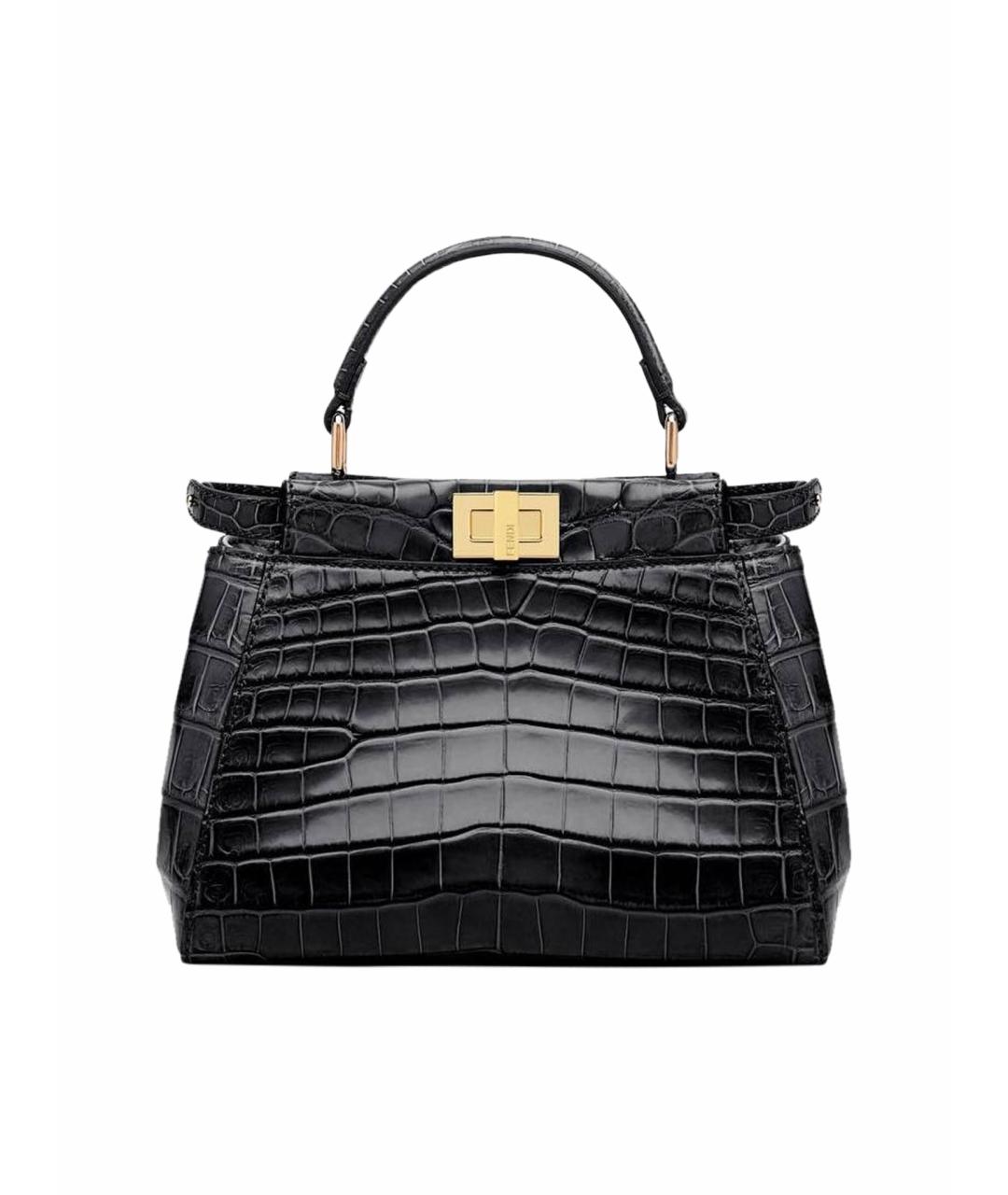 FENDI Черная сумка с короткими ручками из экзотической кожи, фото 1