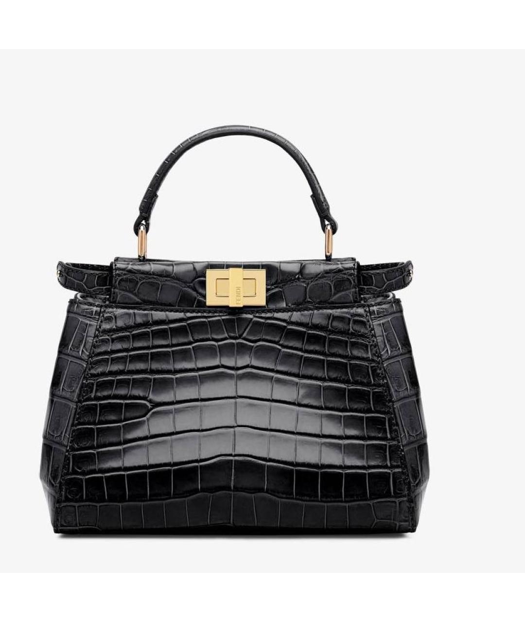 FENDI Черная сумка с короткими ручками из экзотической кожи, фото 6