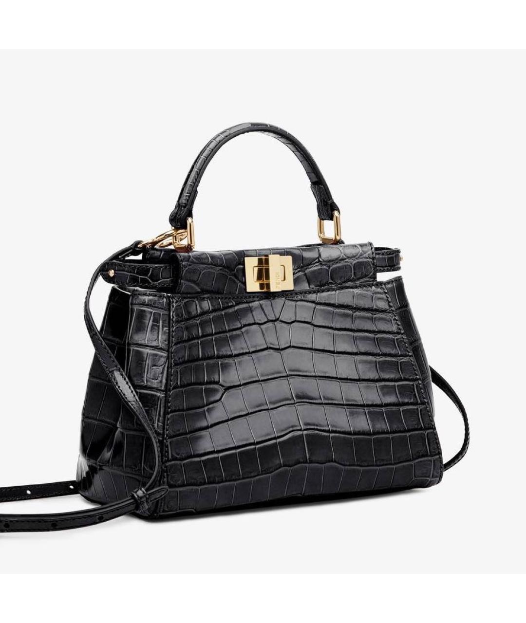 FENDI Черная сумка с короткими ручками из экзотической кожи, фото 2