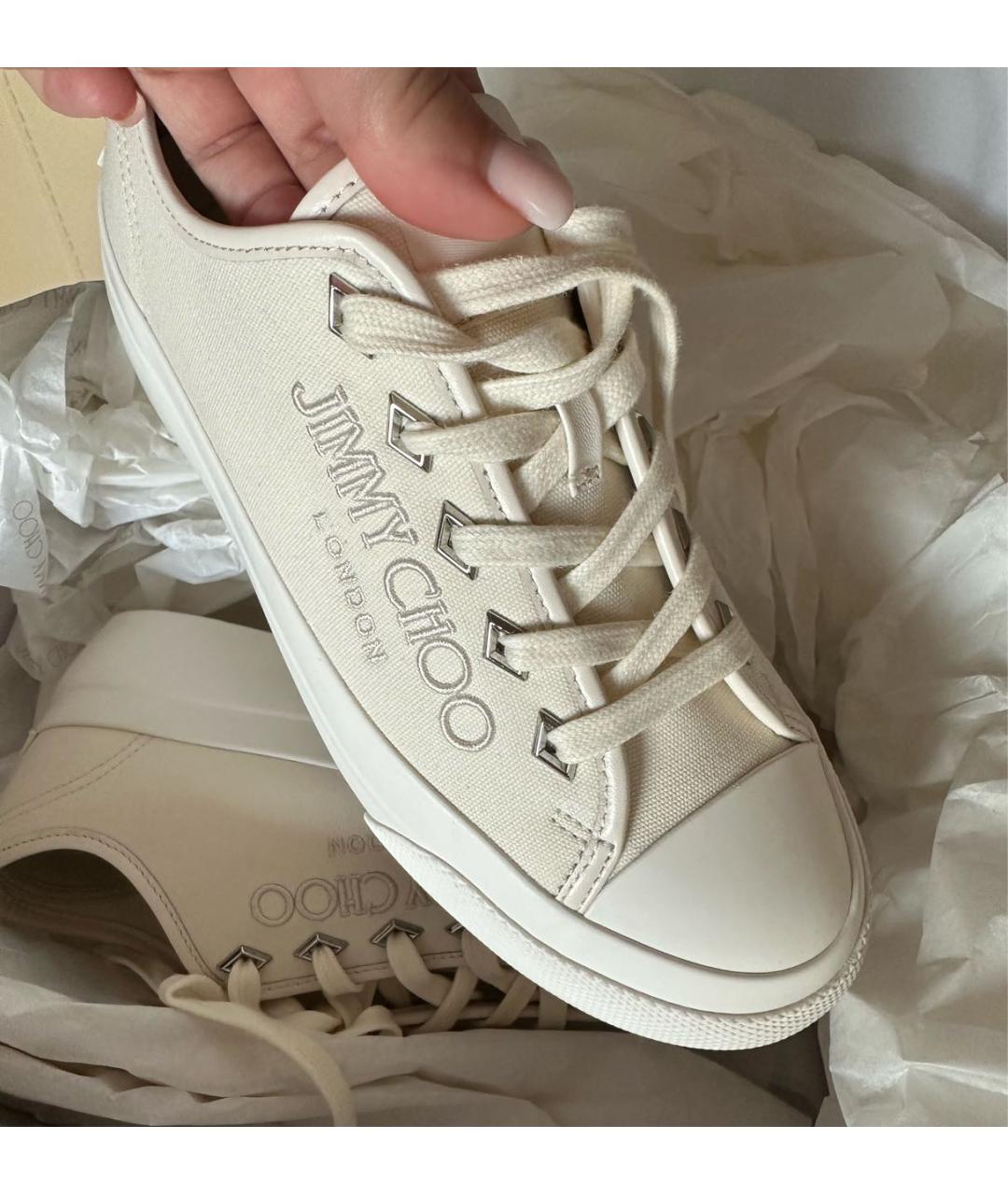 JIMMY CHOO Бежевые текстильные кеды, фото 3
