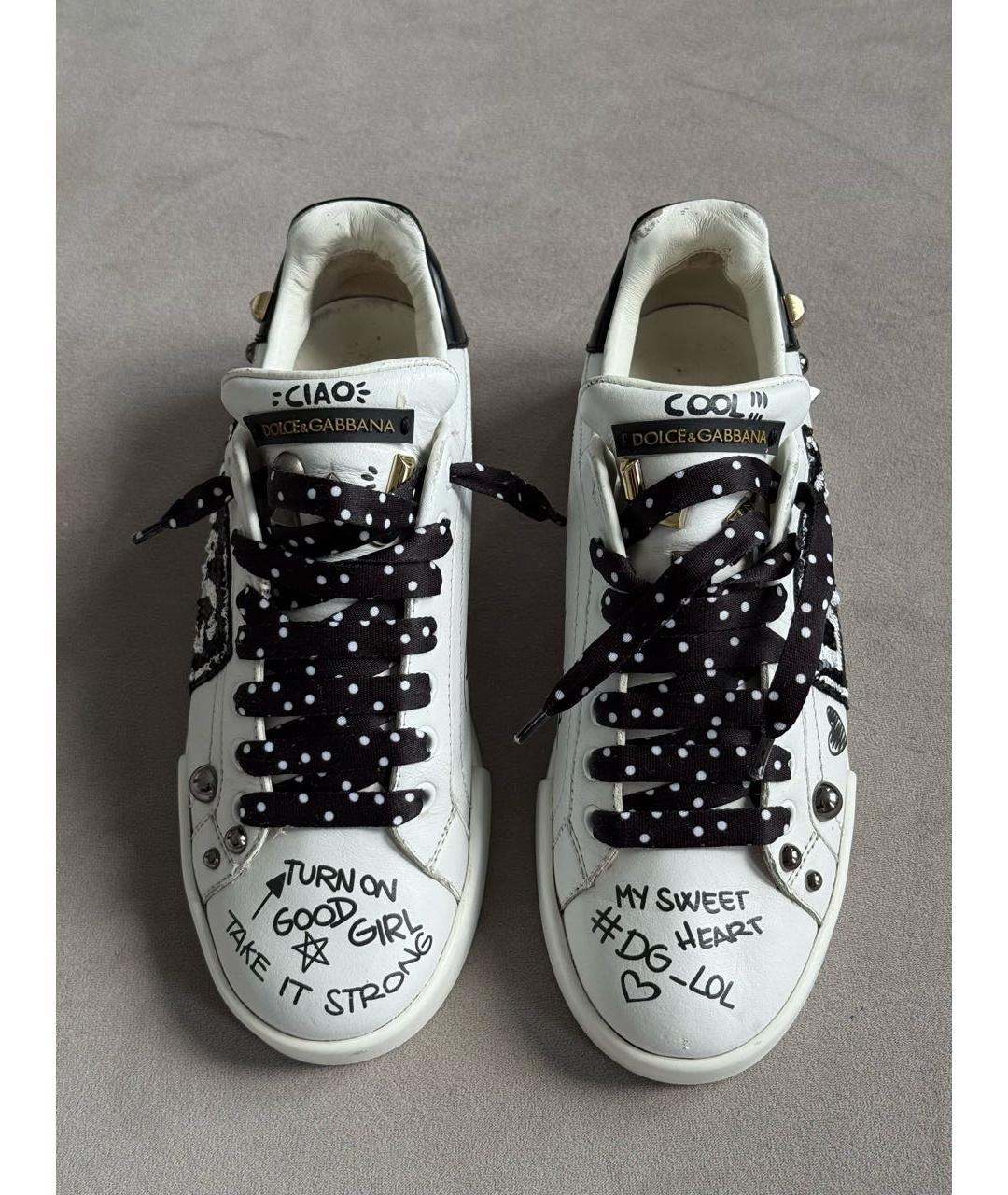 DOLCE&GABBANA Белые кожаные кроссовки, фото 2