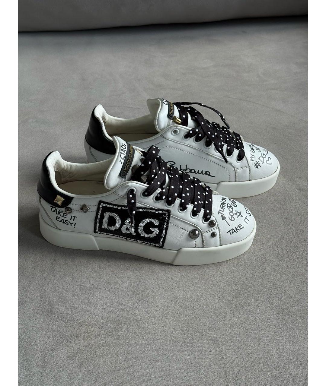 DOLCE&GABBANA Белые кожаные кроссовки, фото 3