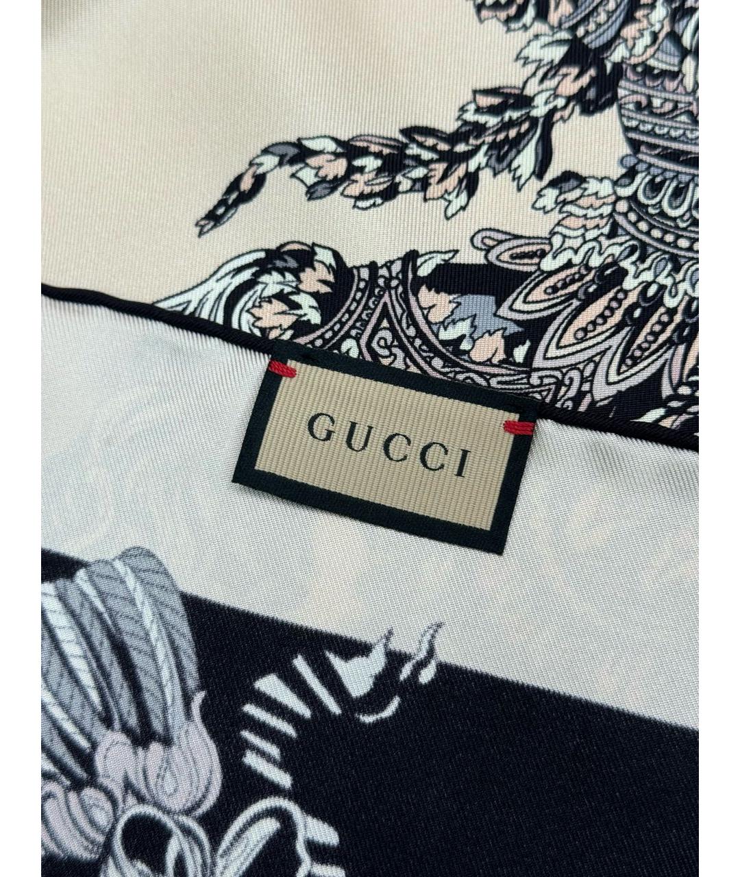GUCCI Бежевый шелковый платок, фото 3