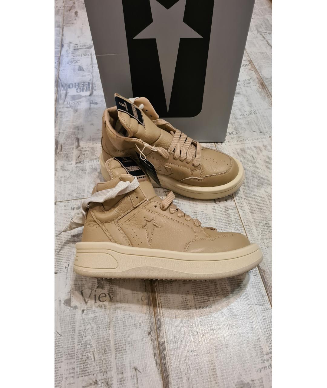 RICK OWENS DRKSHDW Коричневые кожаные высокие кроссовки / кеды, фото 4