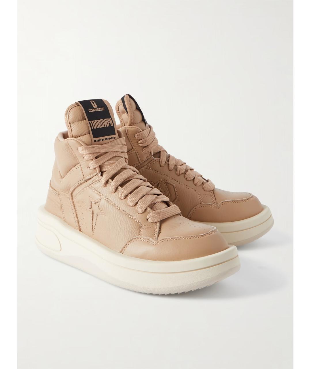 RICK OWENS DRKSHDW Коричневые кожаные высокие кроссовки / кеды, фото 2