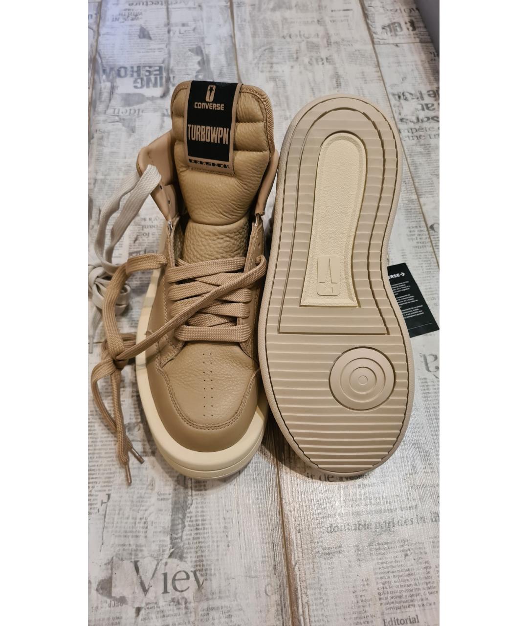 RICK OWENS DRKSHDW Коричневые кожаные высокие кроссовки / кеды, фото 7